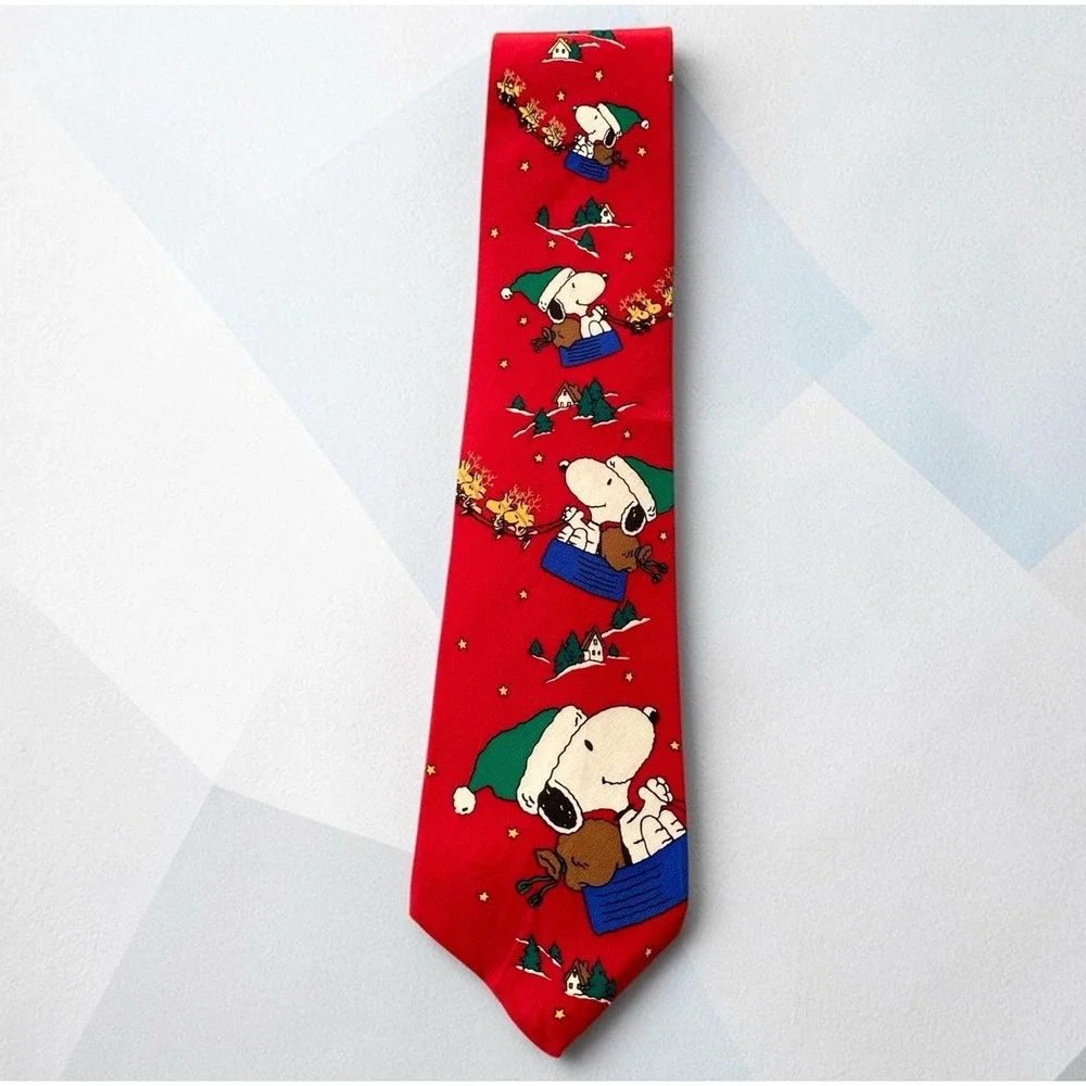 Peanuts Snoopy Christmas Silk Necktie Red Santa Holiday Woodstock Novelty